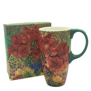 BOHO GARDEN Ceramic LATTE MUG & GIFT BOX 18 oz LANG Gorgeous Red Flowers Winget